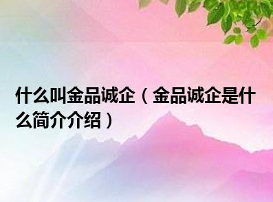 什么叫金品诚企（金品诚企是什么简介介绍）